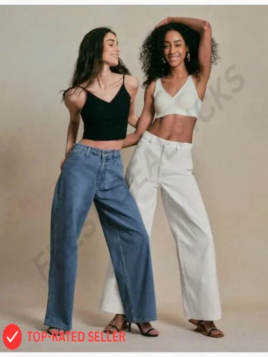 Wide Leg Jeans Adjustable Waist High Rise Y2K Trendy Casual Denim Pants - Picture 6 of 7